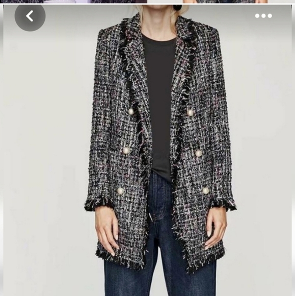 Zara * tweed textured long blazer size XS - Picture 14 of 16